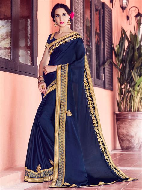 saree in navy blue|navy blue saree for girls.